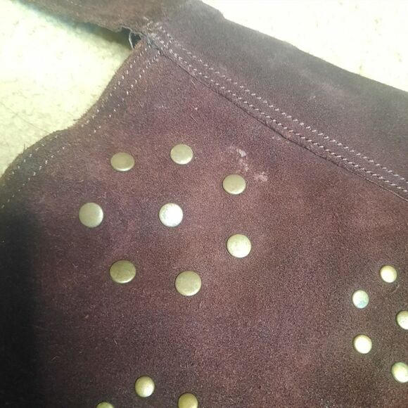 Old Navy Boho Y2K Vintage Brown Suede Genuine Leather Tote Bag - Picture 7 of 7